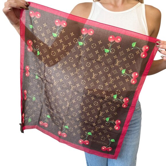 LOUIS VUITTON Vintage LV Monogram Cherry Scarf Wrap Takashi Murakami [105713] - Picture 1 of 11